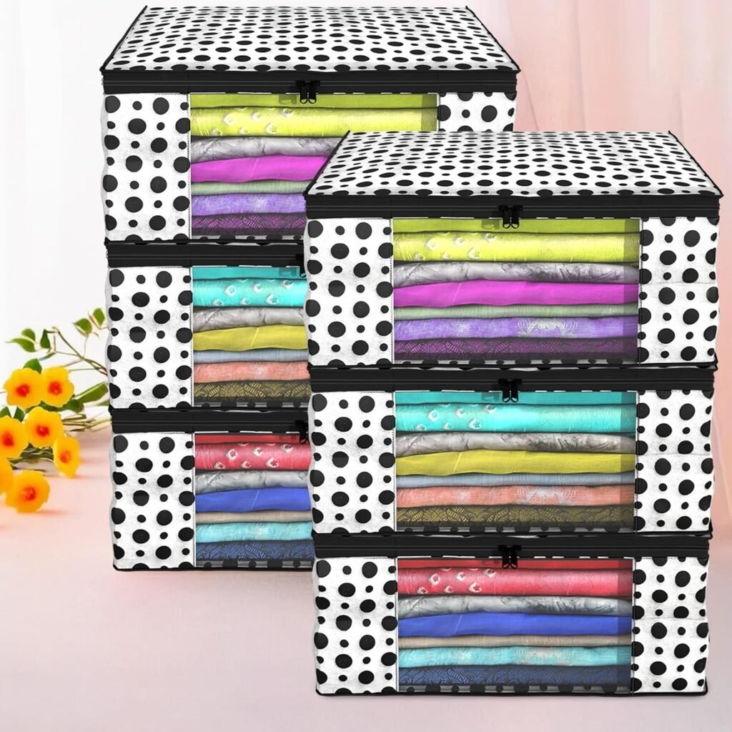 Waji Va Foldable Saree Covers Clothes Storage Bag / With Transparent Window And Zip Lehenga, Suit, Dress,& Accessories Pack Of 6